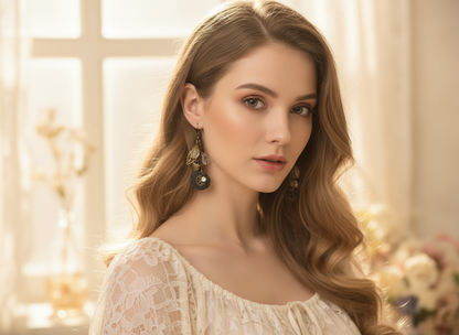 Boucle d'oreille en cristal et bronze avec coeur style bohème.