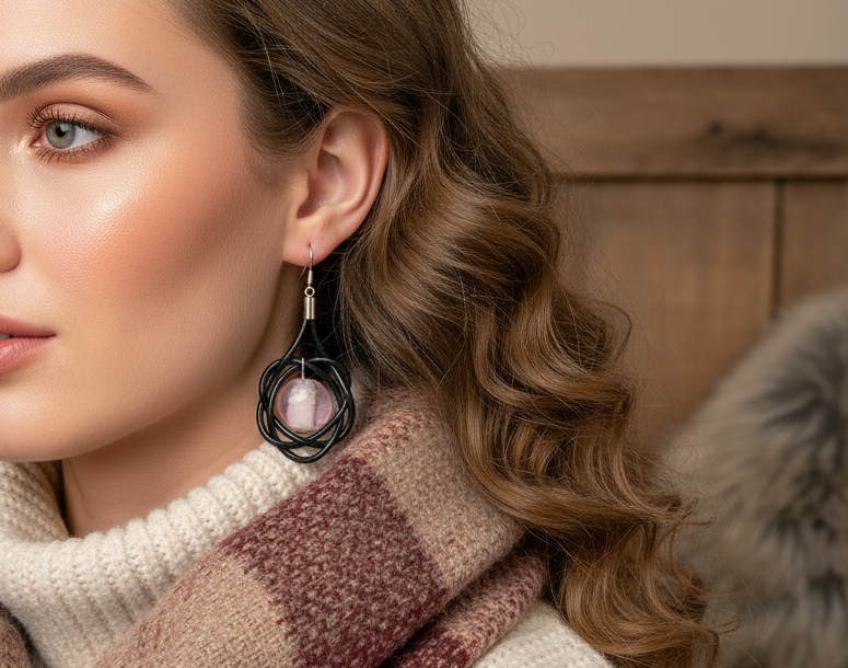 pendientes de cuero con circulo de la vida y cristal