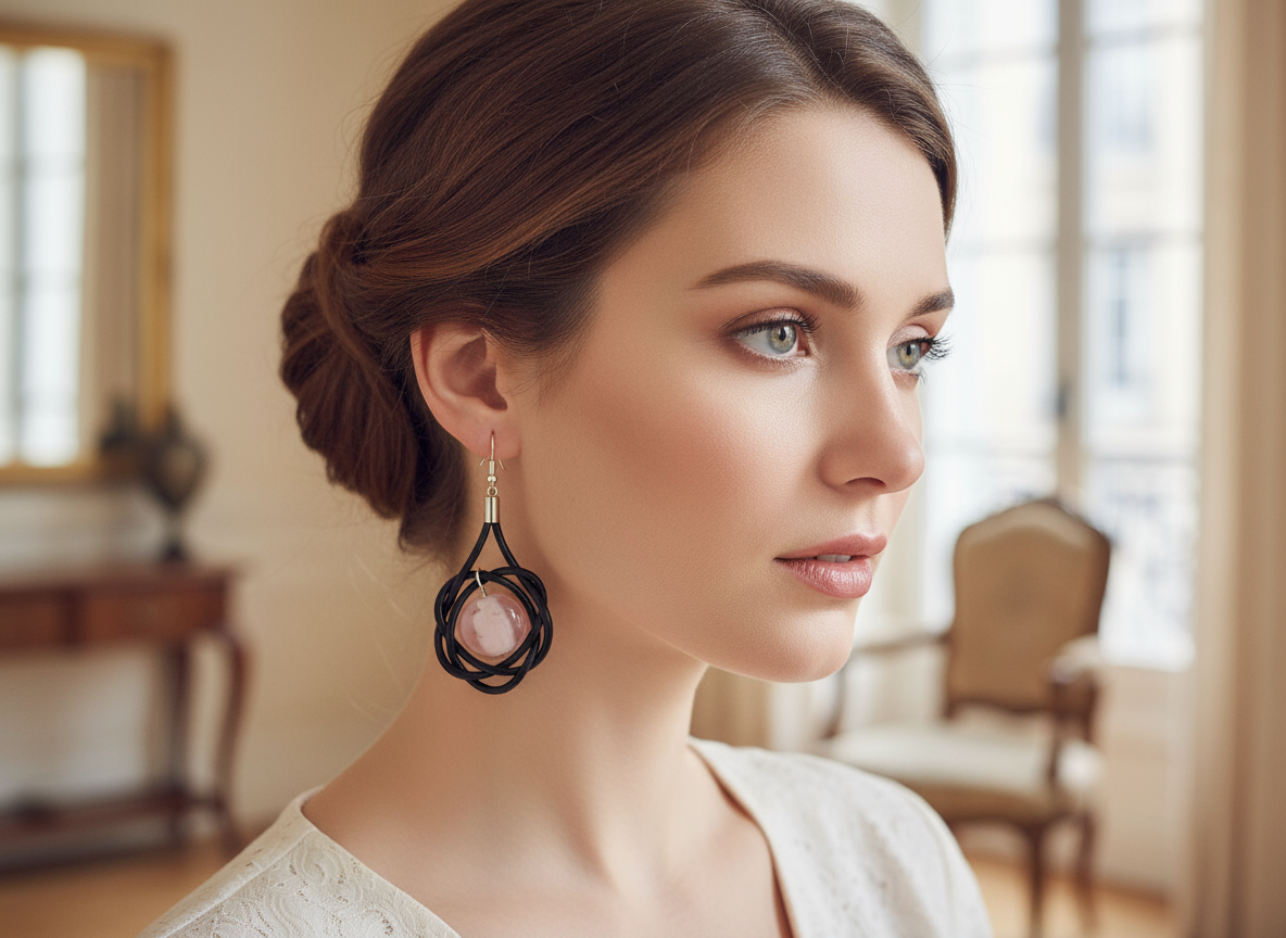 pendientes de cuero con circulo de la vida y cristal