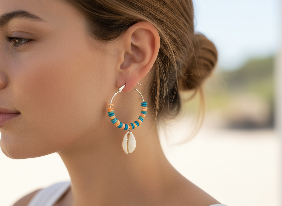 Pendientes nacar y turquesa con caracola natural 