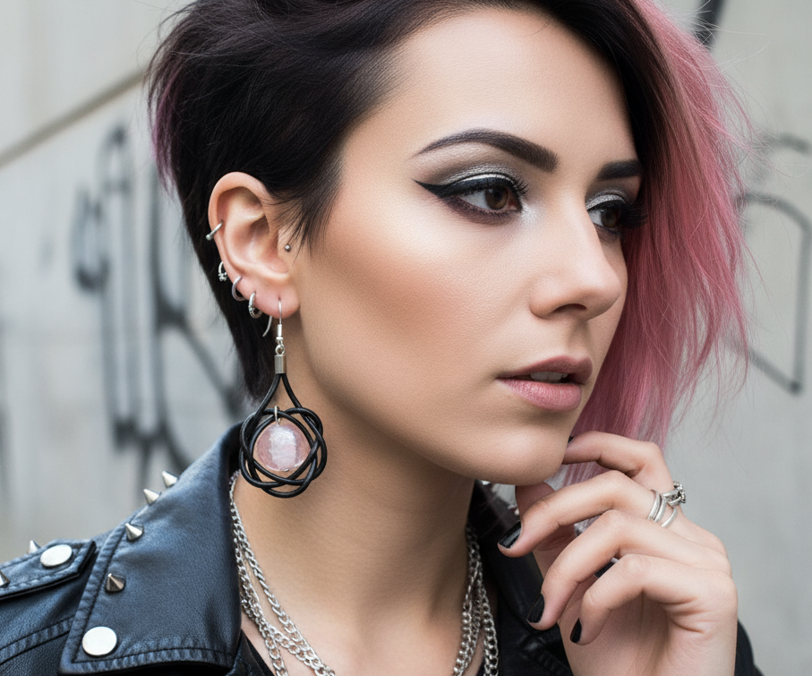 pendientes de cuero con circulo de la vida y cristal