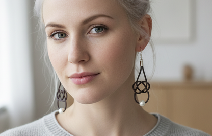 Pendientes nudo marinero infinito de cuero con ganchos de plata o acero