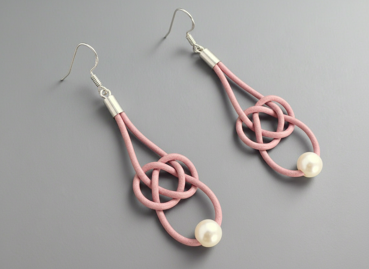 Pendientes nudo marinero infinito de cuero con ganchos de plata o acero