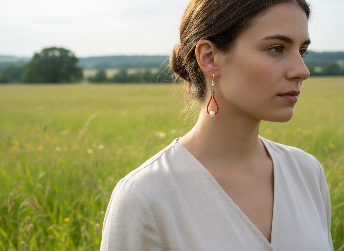 Pendientes de cuero y plata con perlas blancas