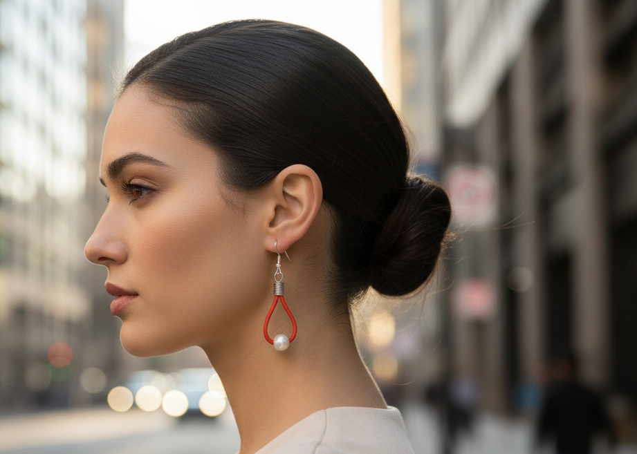 pendientes de perla y cuero