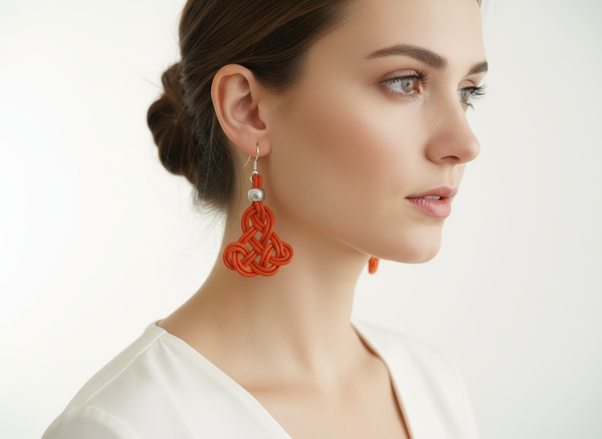 Pendientes largos de cuero y plata con nudo celta infinito.