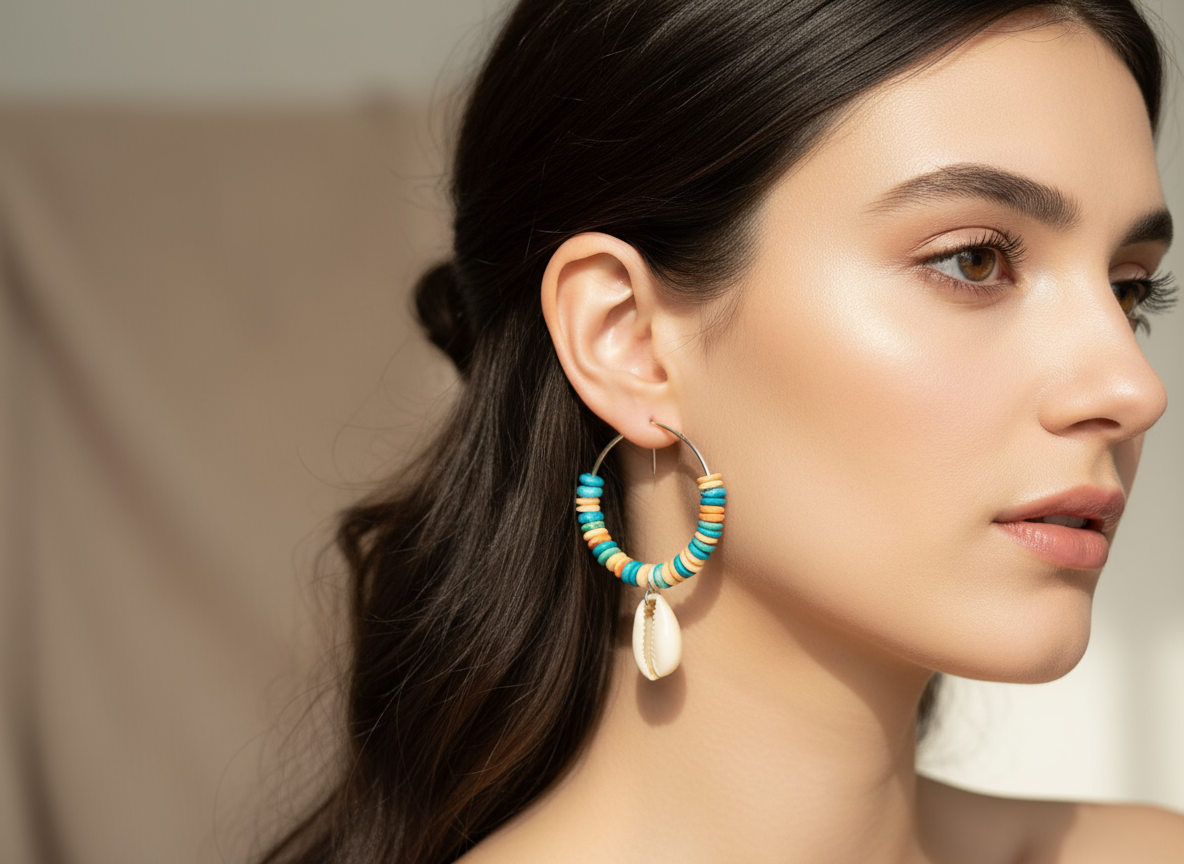 Pendientes nacar y turquesa con caracola natural 