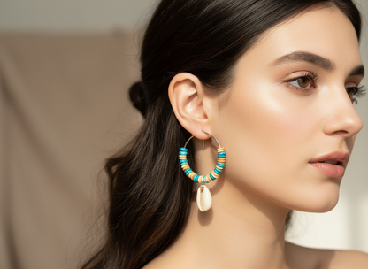 Pendientes nacar y turquesa con caracola natural 