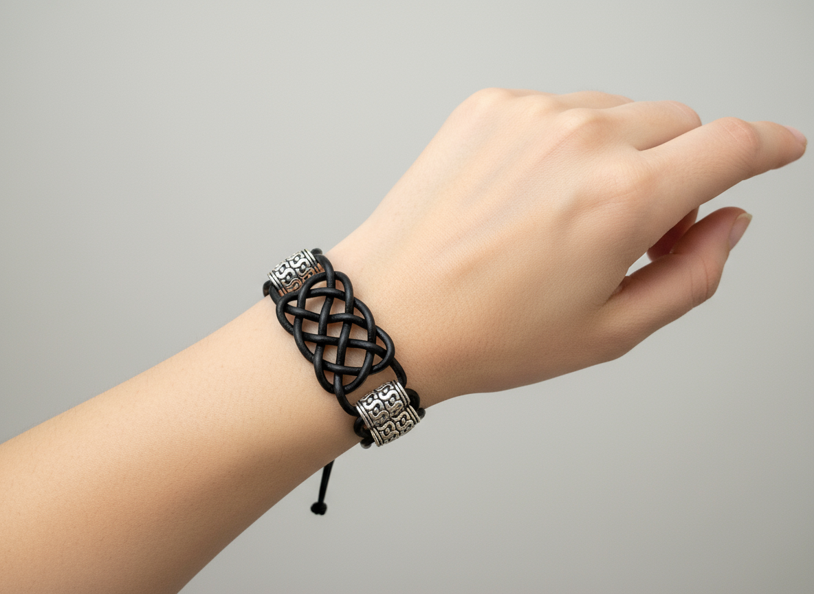 Bracelet en cuir avec nœuds tressés pour homme et femme