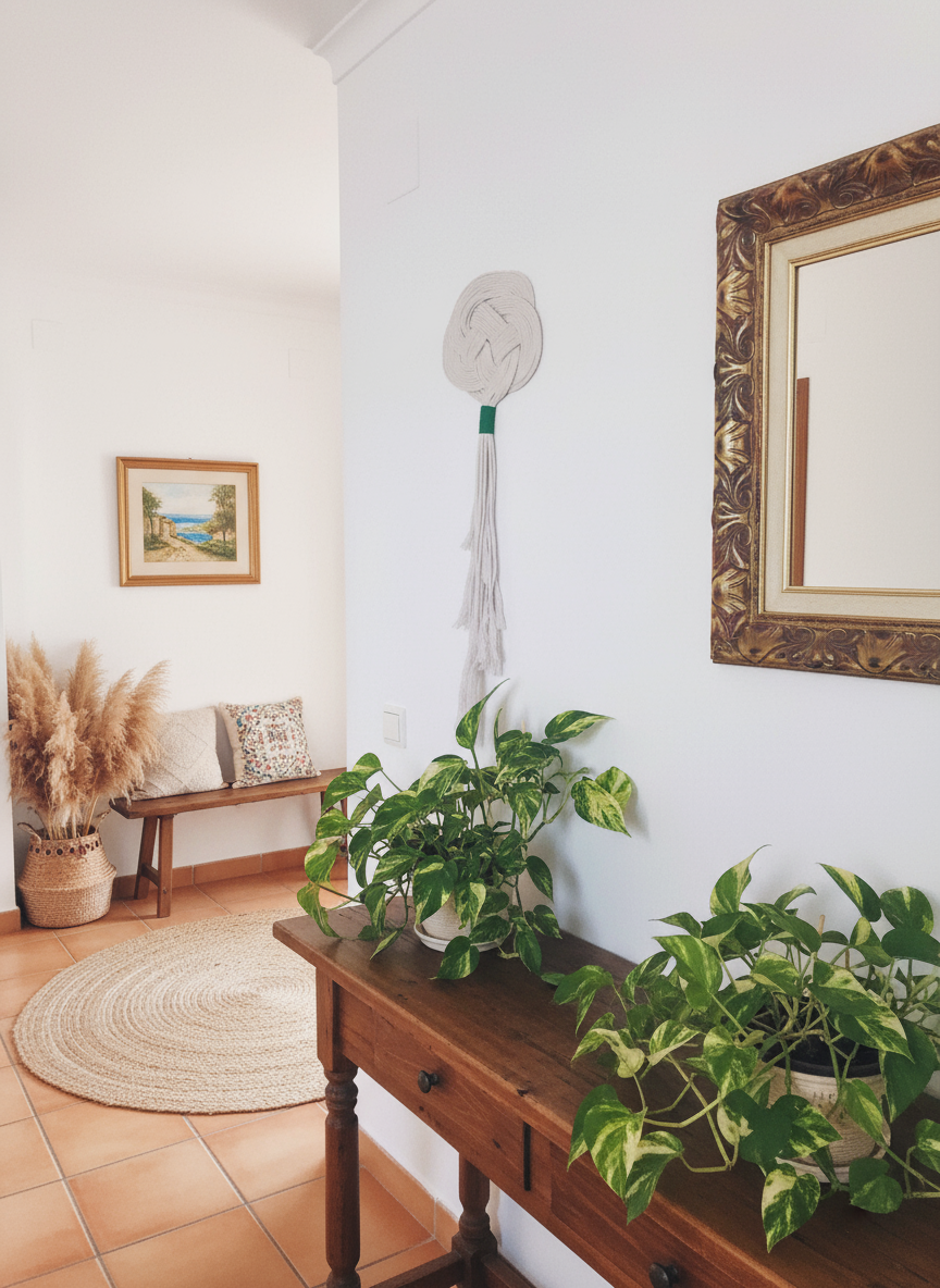 Tapisserie Macramé pour Décoration Murale de Couleur Sable et Vert