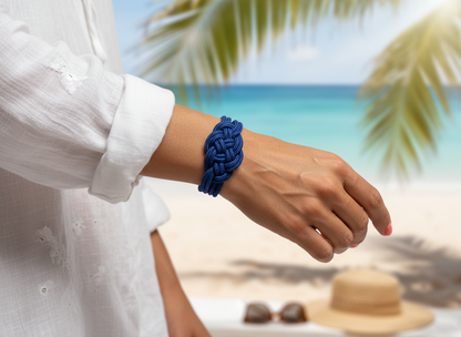 Kit et tuto avec du matériel pour réaliser un bracelet noeud marin en macramé