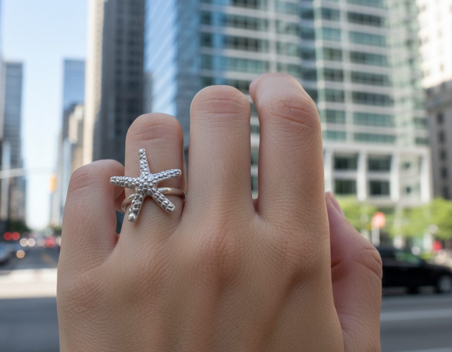 anillo ajustable con estrella de mar
