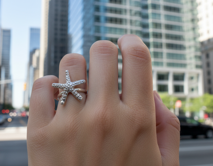 anillo ajustable con estrella de mar
