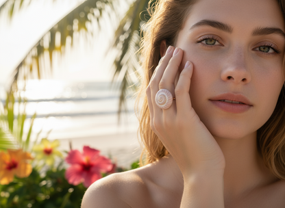 Anillo con caracola marina natural