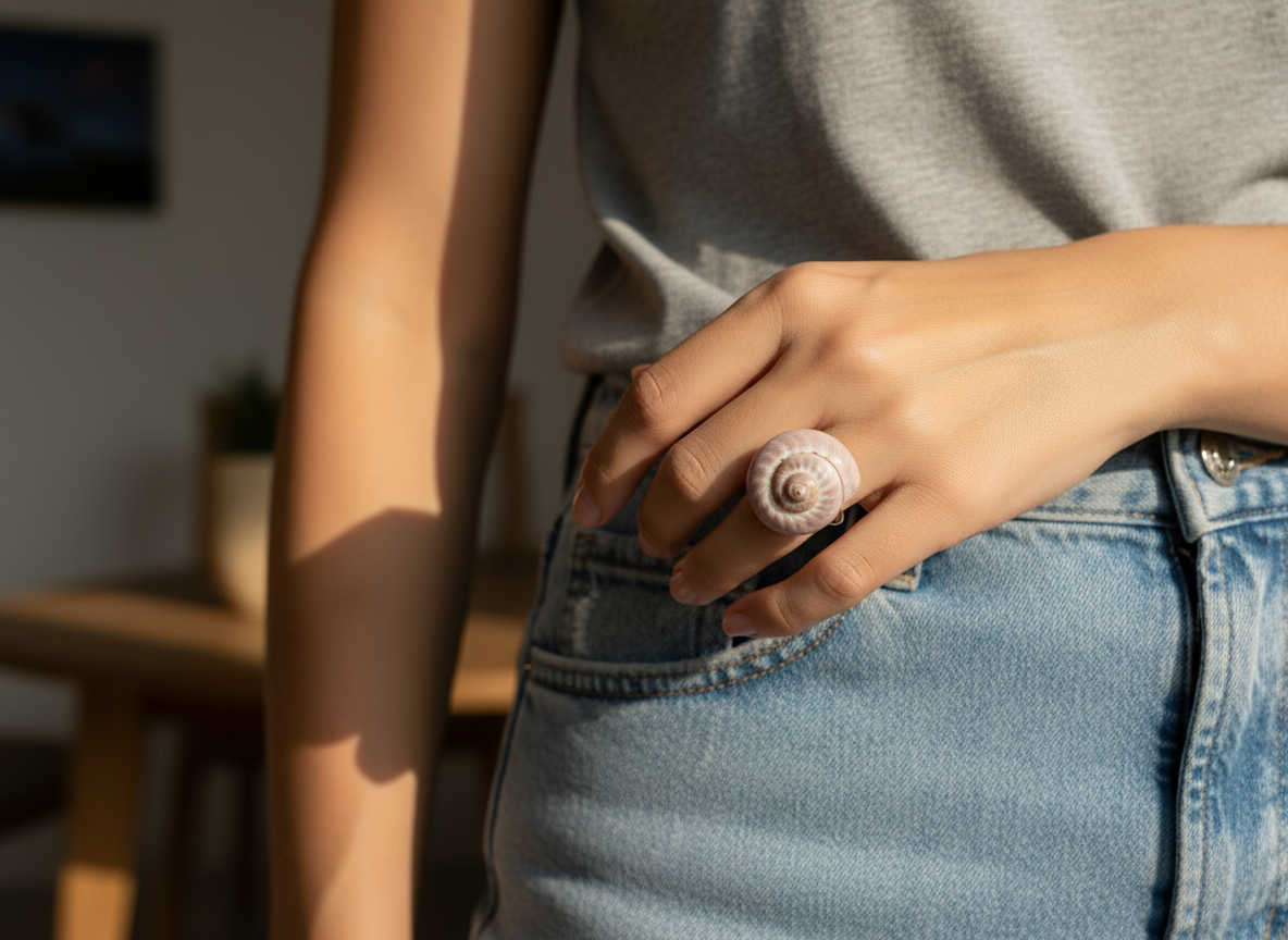 Anillo con caracola marina natural