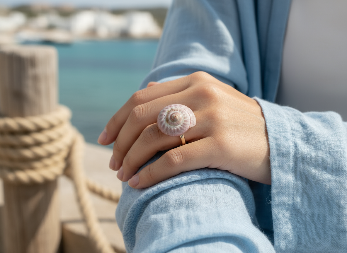 Anillo con caracola marina natural