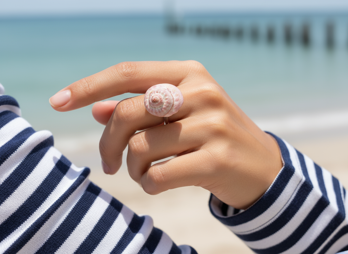 Anillo con caracola marina natural