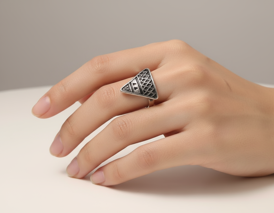 Geometric ring in the shape of a triangle