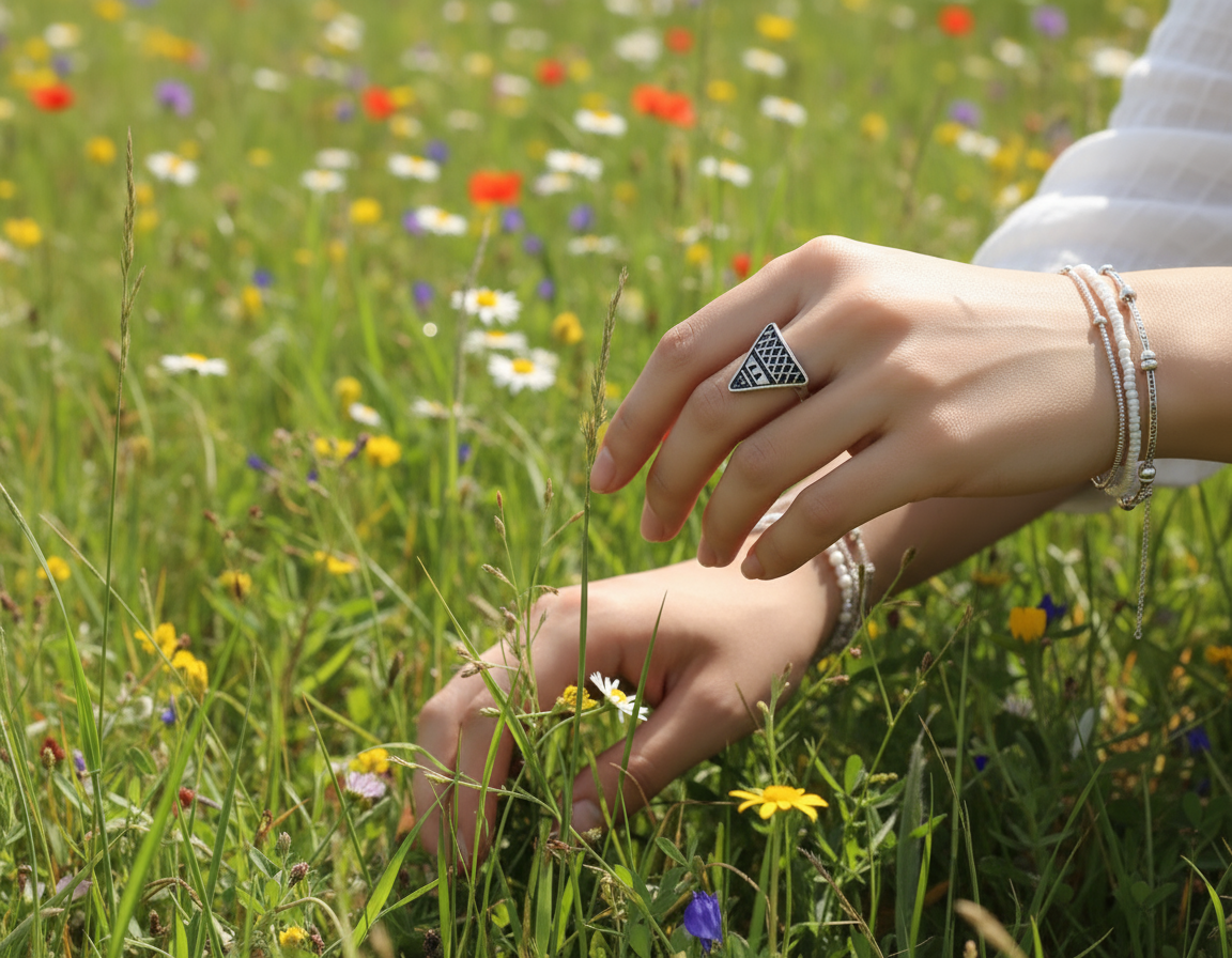 Geometric ring in the shape of a triangle