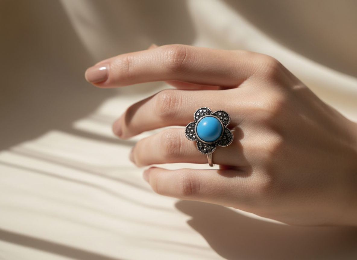 Anillo margarita azul turquesa
