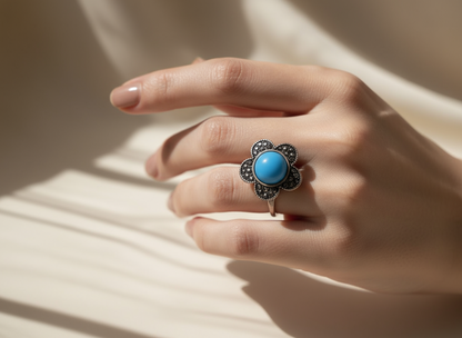 Anillo margarita azul turquesa