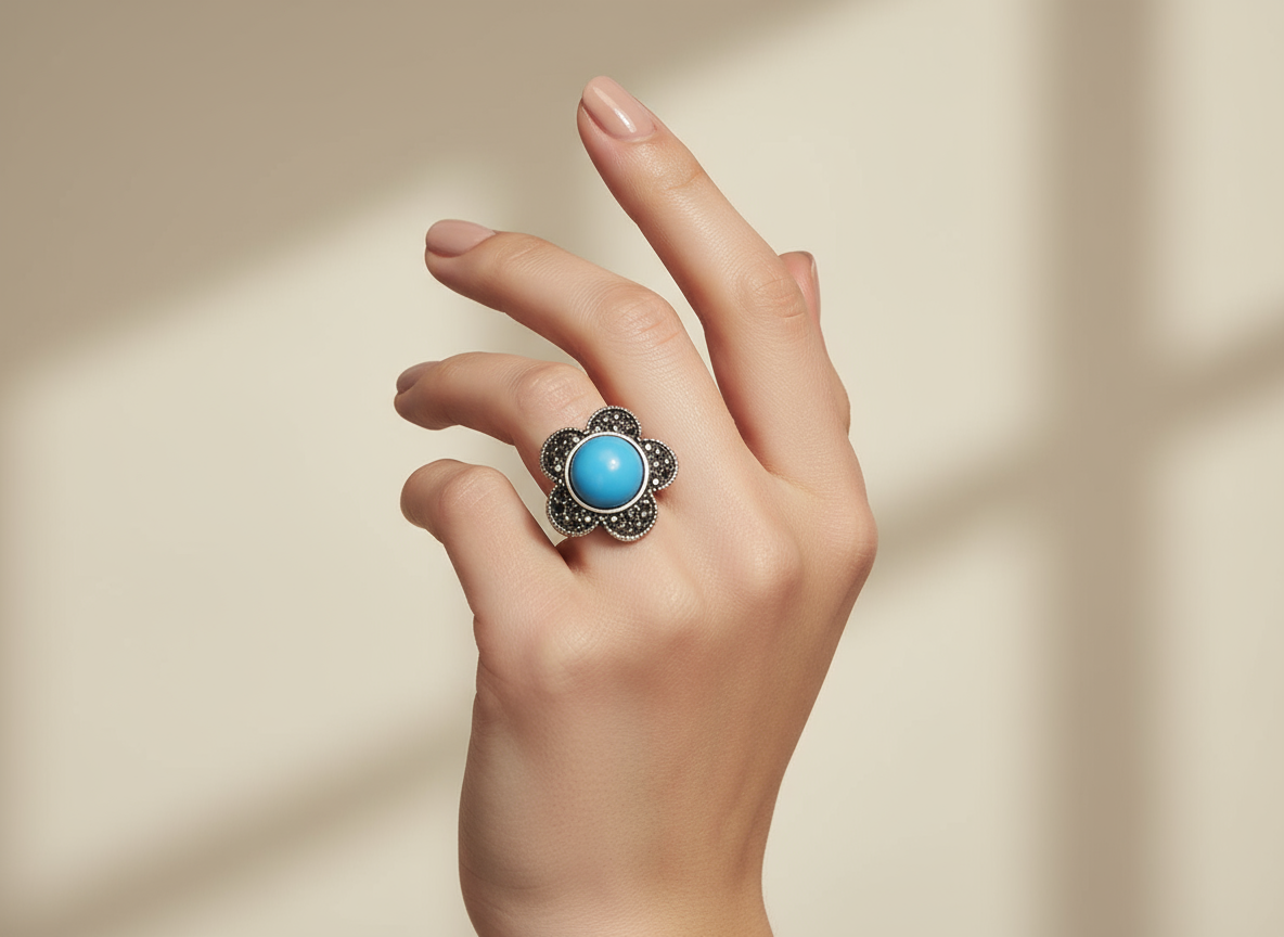 Anillo margarita azul turquesa