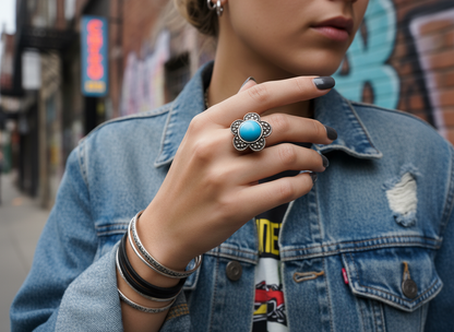 Anillo margarita azul turquesa