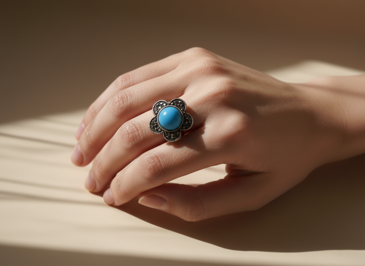 Anillo margarita azul turquesa