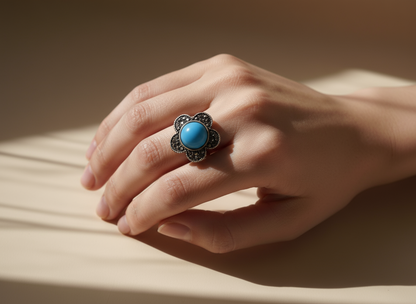 Anillo margarita azul turquesa