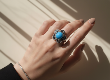 Anillo margarita azul turquesa
