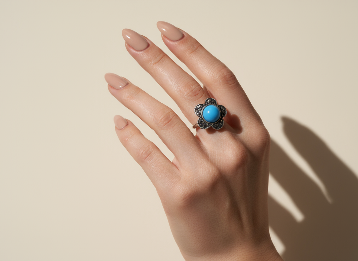 Anillo margarita azul turquesa