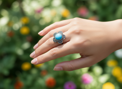 Anillo margarita azul turquesa