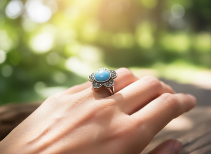 Anillo margarita azul turquesa