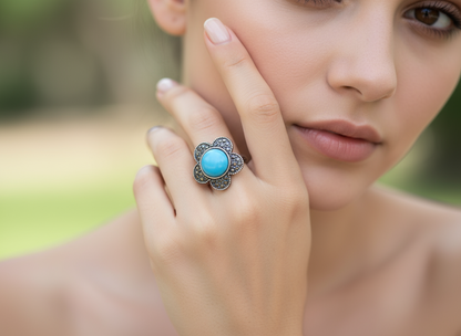 Anillo margarita azul turquesa