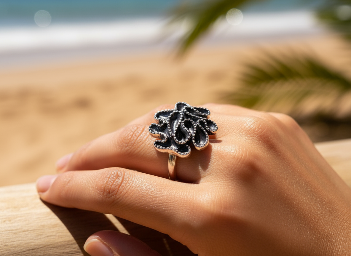 Bague ajustable argentée et noire pour femme moderne