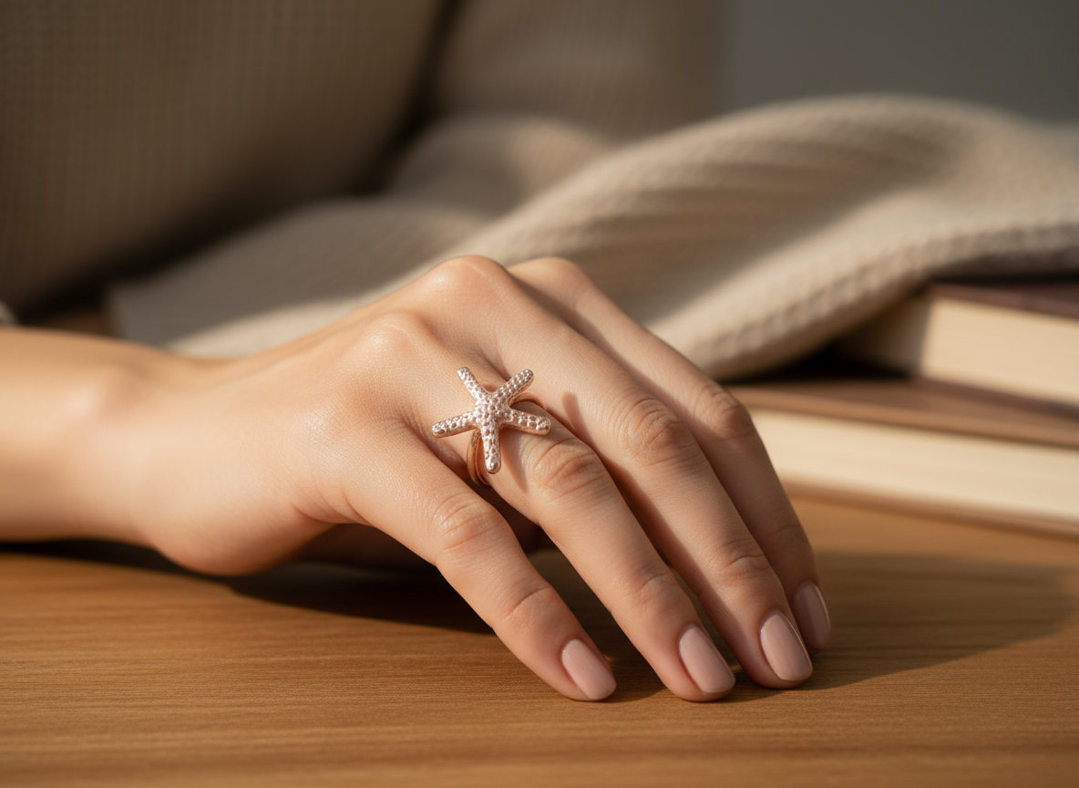 anillo ajustable con estrella de mar