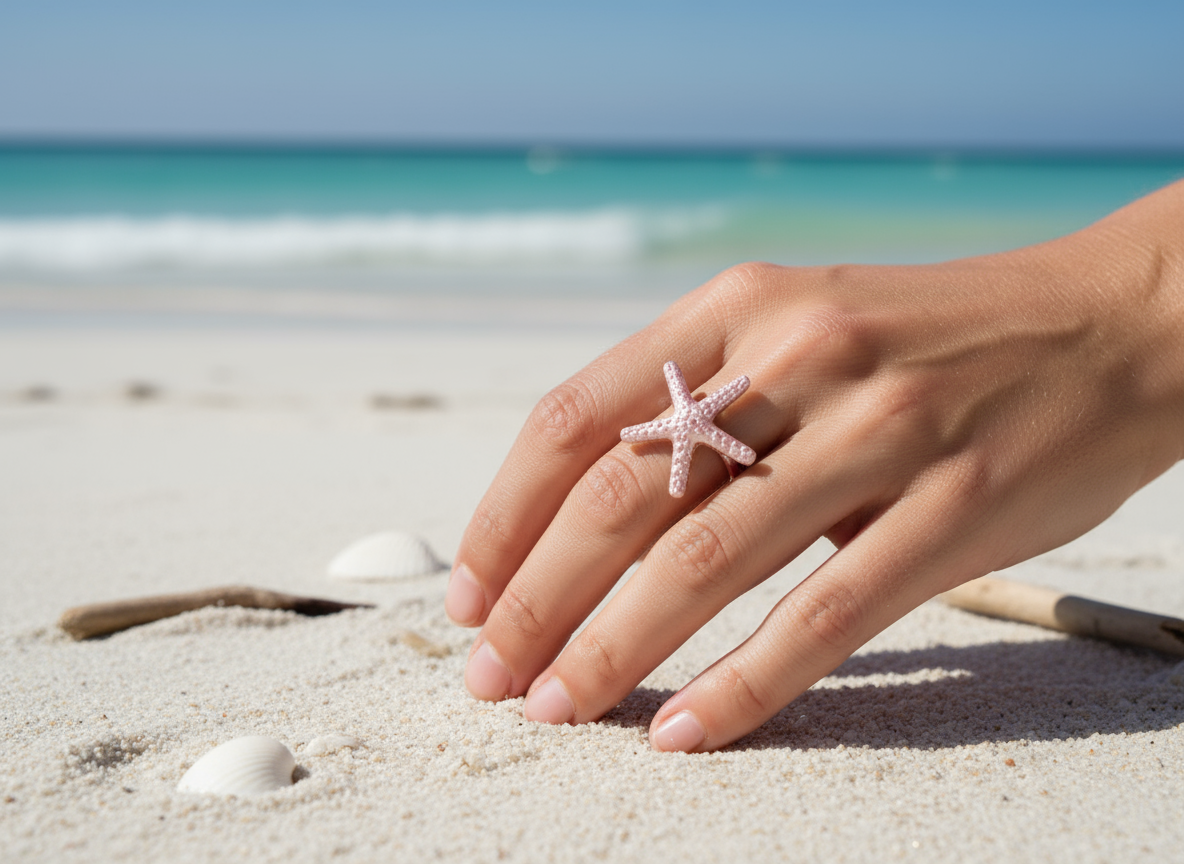 anillo ajustable con estrella de mar