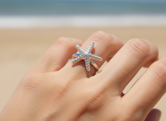 anillo ajustable con estrella de mar