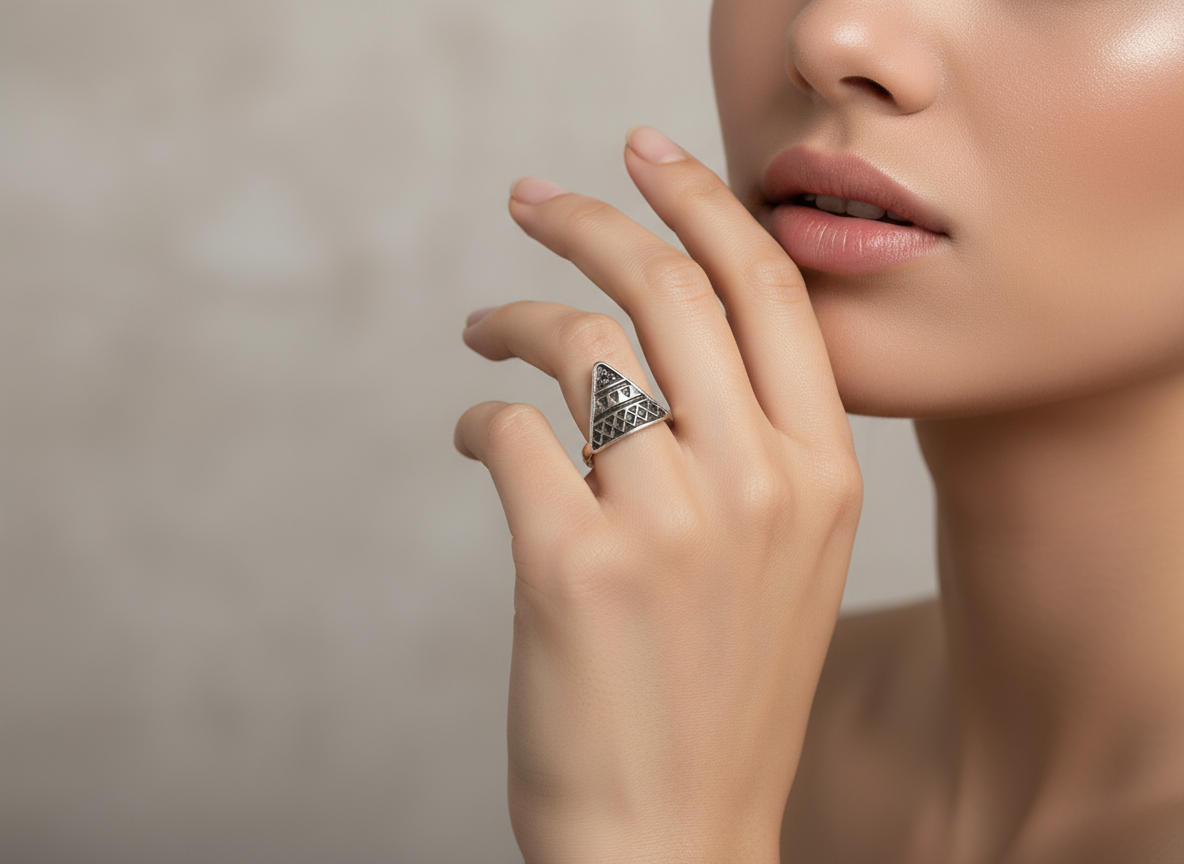 Geometric ring in the shape of a triangle