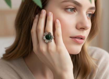 Anillo flor de jade natural