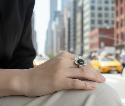 Anillo flor de jade natural