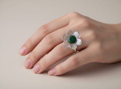 Anillo flor de jade natural