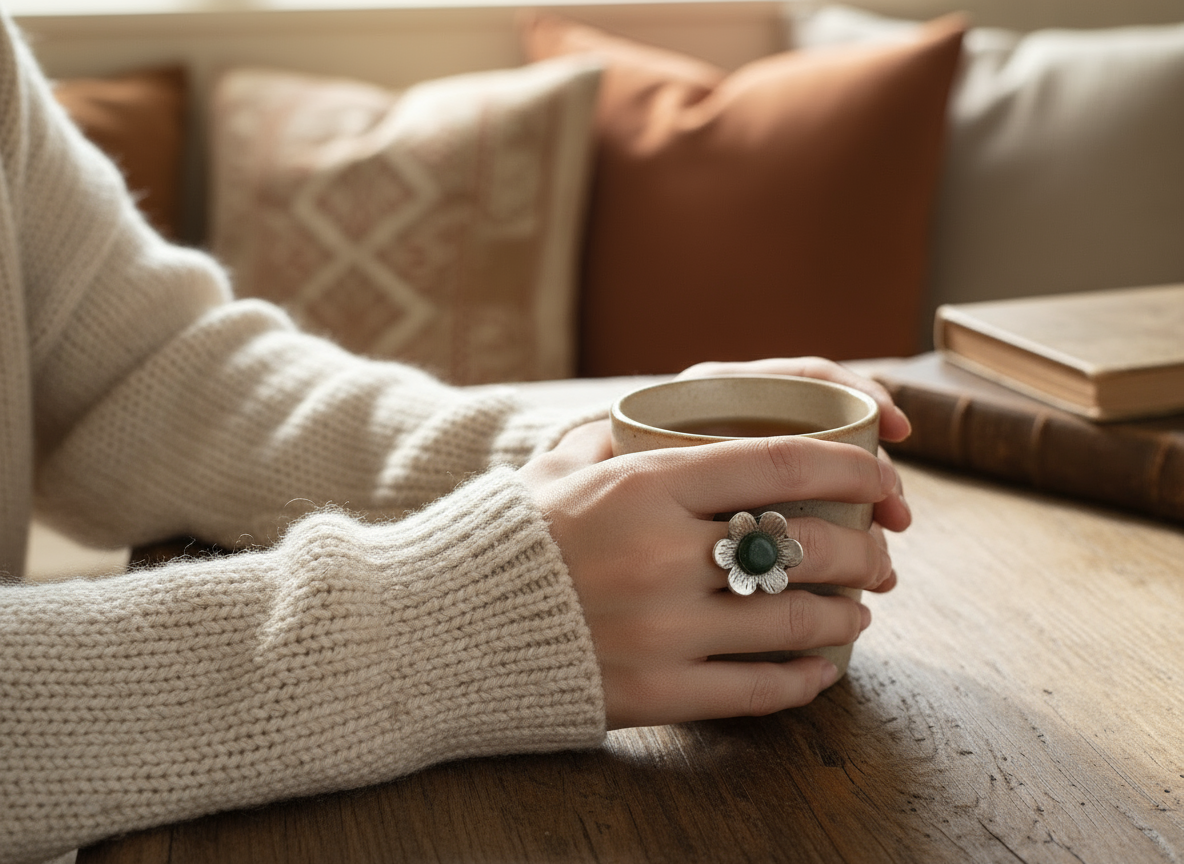 Anillo flor de jade natural