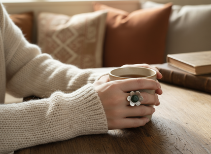 Anillo flor de jade natural