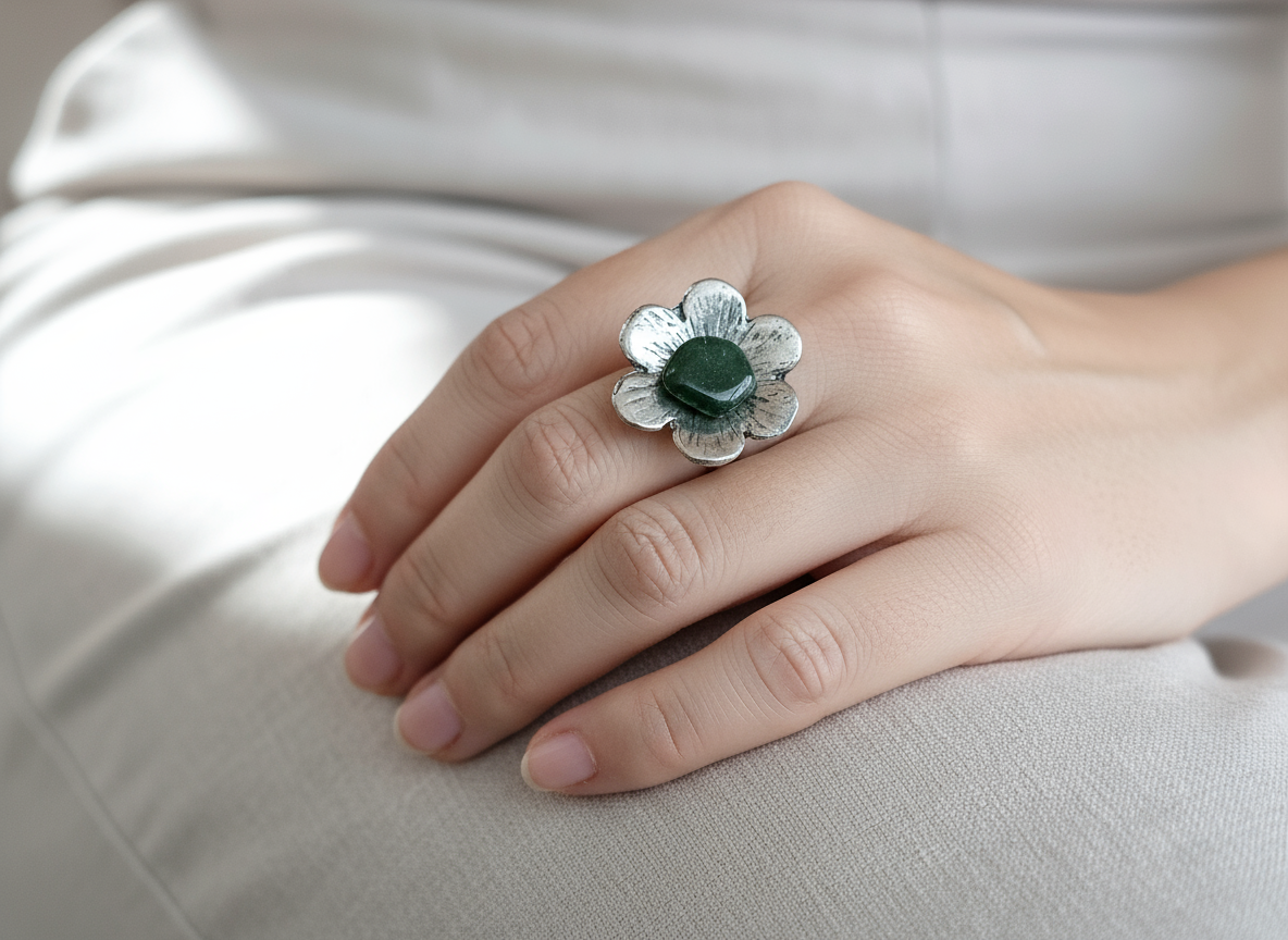 Anillo flor de jade natural