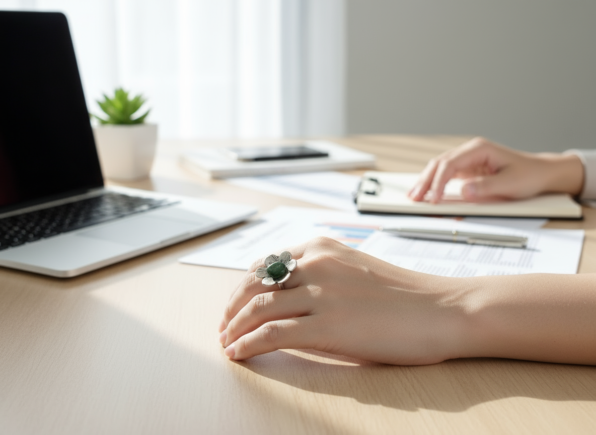 Anillo flor de jade natural