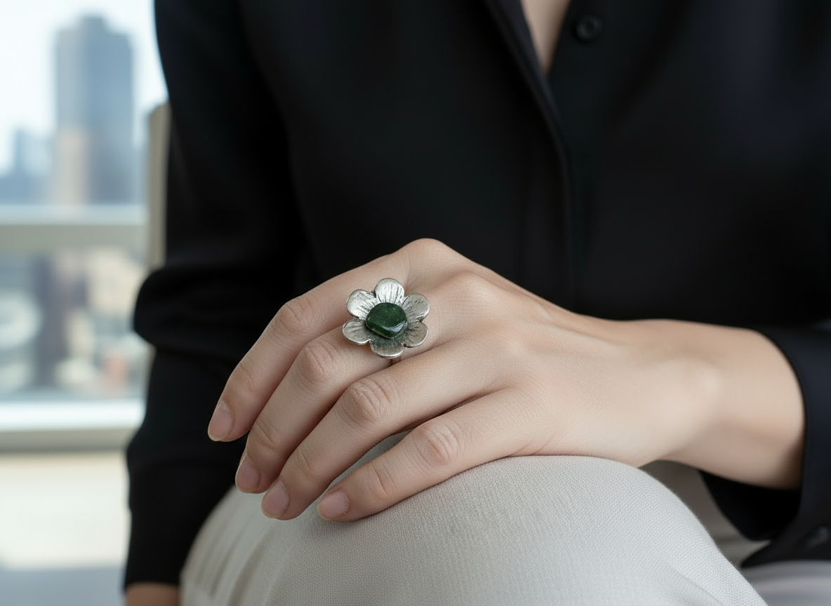 Anillo flor de jade natural