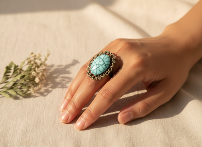Anillo estilo vintage con turquesa.