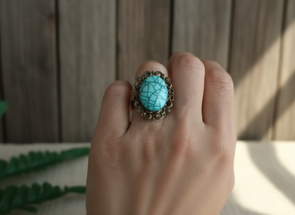 Anillo estilo vintage con turquesa.