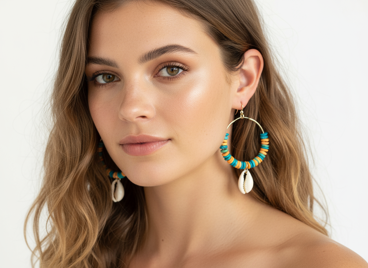 Pendientes nacar y turquesa con caracola natural 